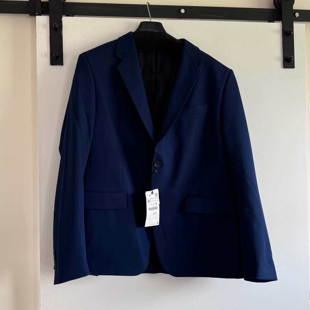 Zara NWT navy slim fit suit jacket 46
